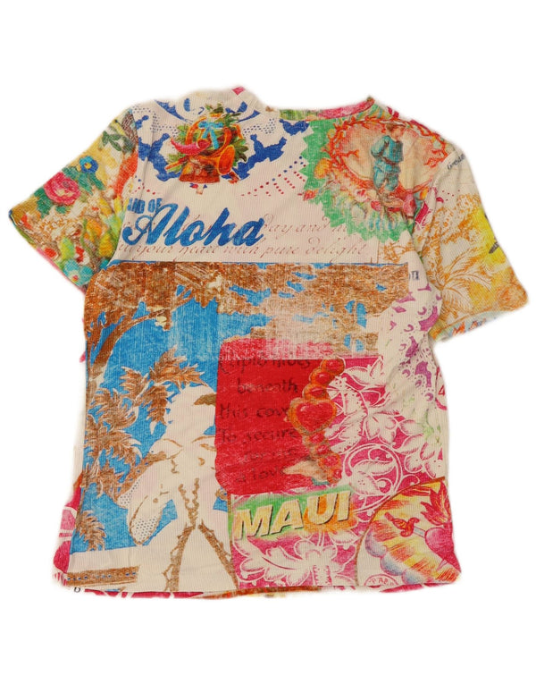 Desigual kortærmet grafisk T-shirt top til kvinder UK 12 Medium Flerfarvet