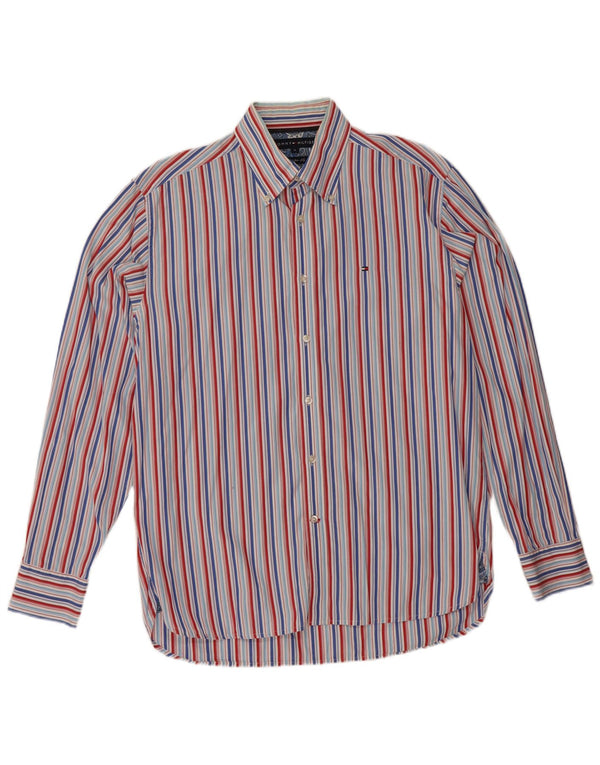 TOMMY HILFIGER Mens Shirt Medium Blue Striped Cotton