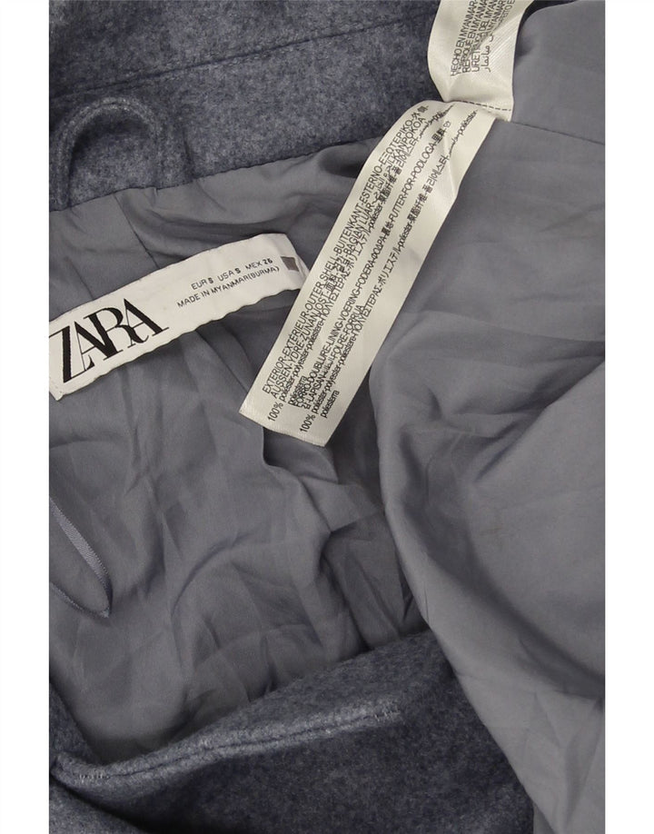 Zara Dame Dobbeltradet Frakke UK 10 Small Blue Polyester