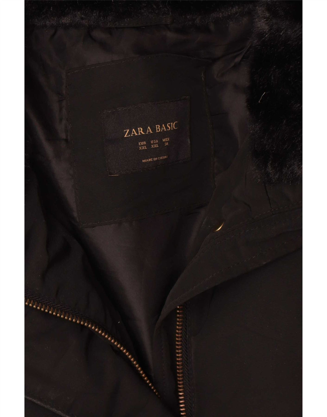 Zara Dame Crop Polstret Jakke UK 20 2XL Sort Polyester