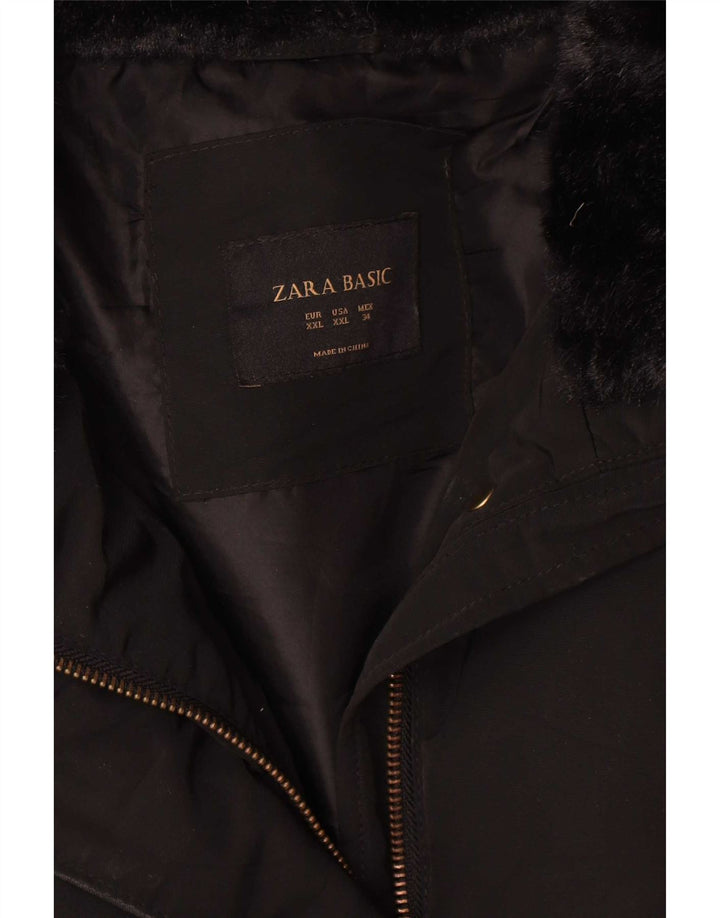 Zara Dame Crop Polstret Jakke UK 20 2XL Sort Polyester