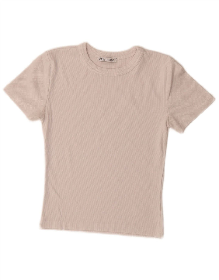 Zara Womens Crop T-Shirt Top UK 12 Medium White