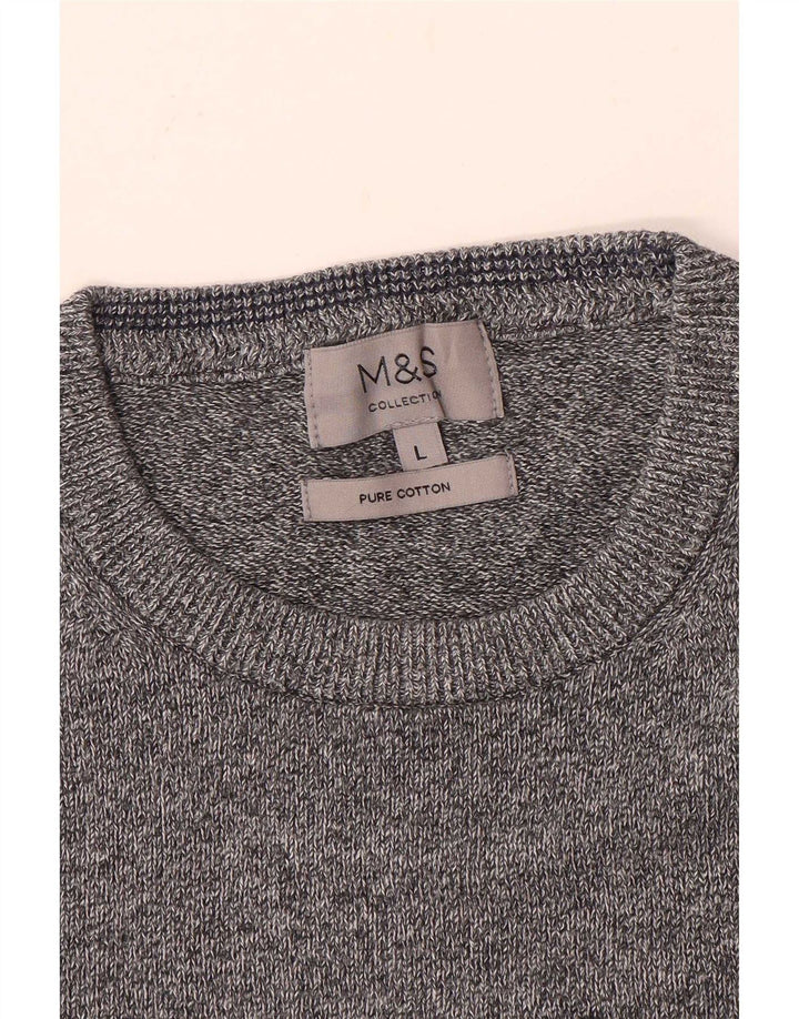 Marks & Spencer Herre sweater med rund hals, stor grå flækket bomuld
