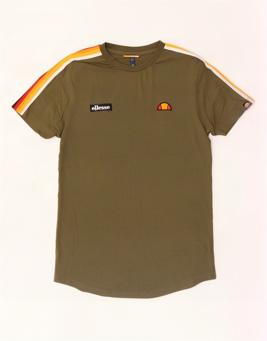 Ellesse Herre T-Shirt Top Small Khaki Colourblock Bomuld