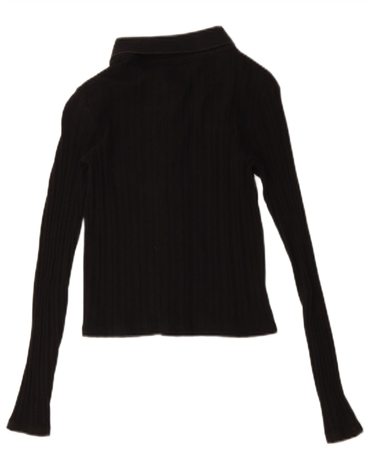 Zara Womens Crop Shirt Bluse UK 8 Small Black Bomuld