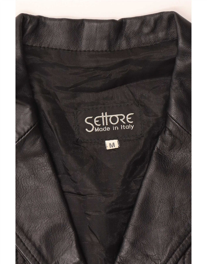 Settore Dame 3-knaps Læder Blazer Jakke UK 12 Medium Sort