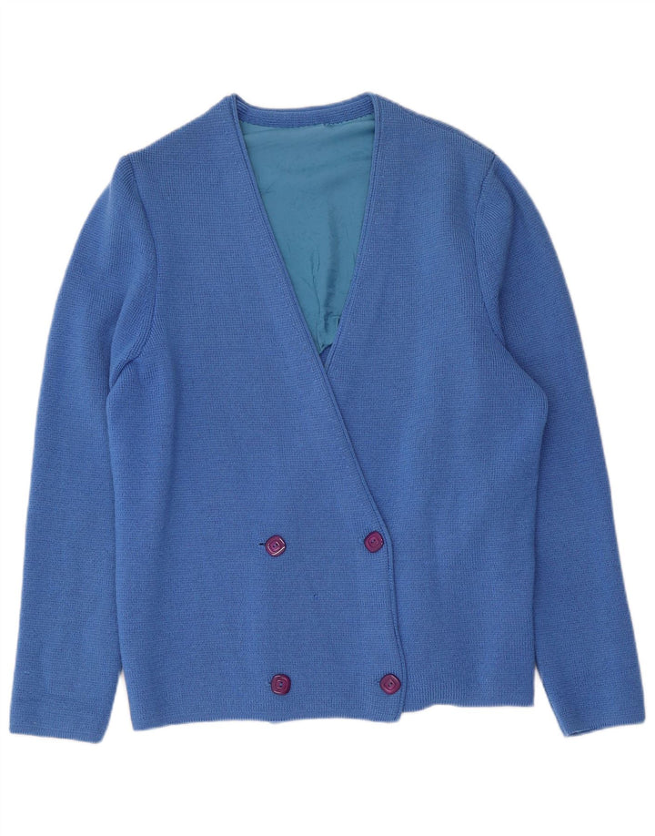 Vintage Dame Dobbeltradet Cardigan Sweater UK 16 Large Blue