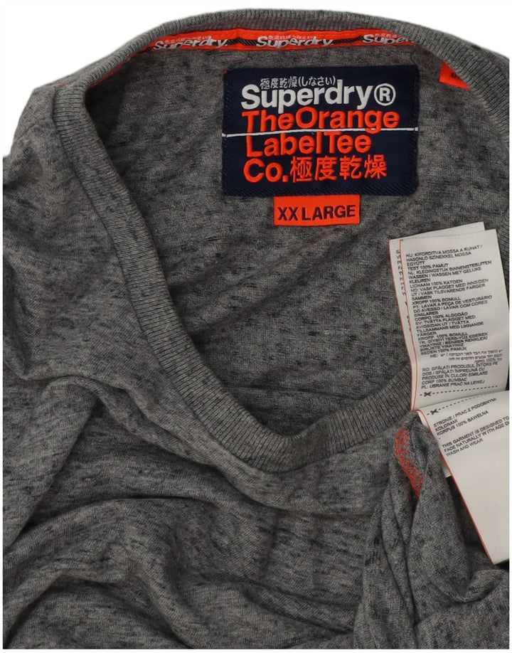 SUPERDRY Herre T-Shirt Top 2XL Grå Flecked Bomuld