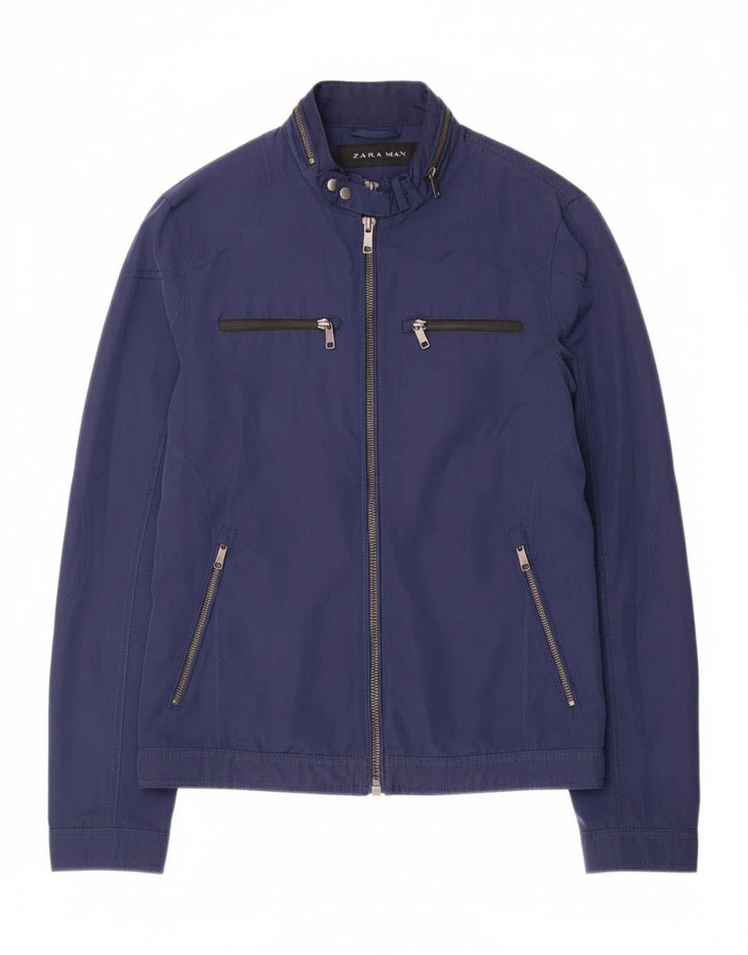 ZARA Mens Bomber Jacket UK 38 Medium Navy Blue