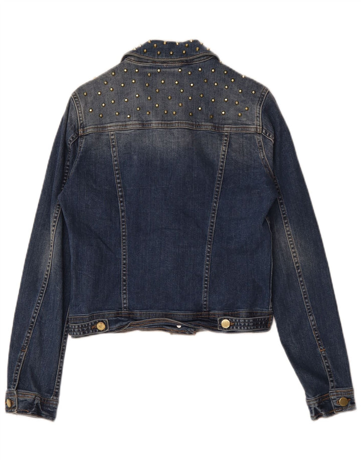 Zara Dame Crop Denim Jacket UK 10 Small Blue Cotton