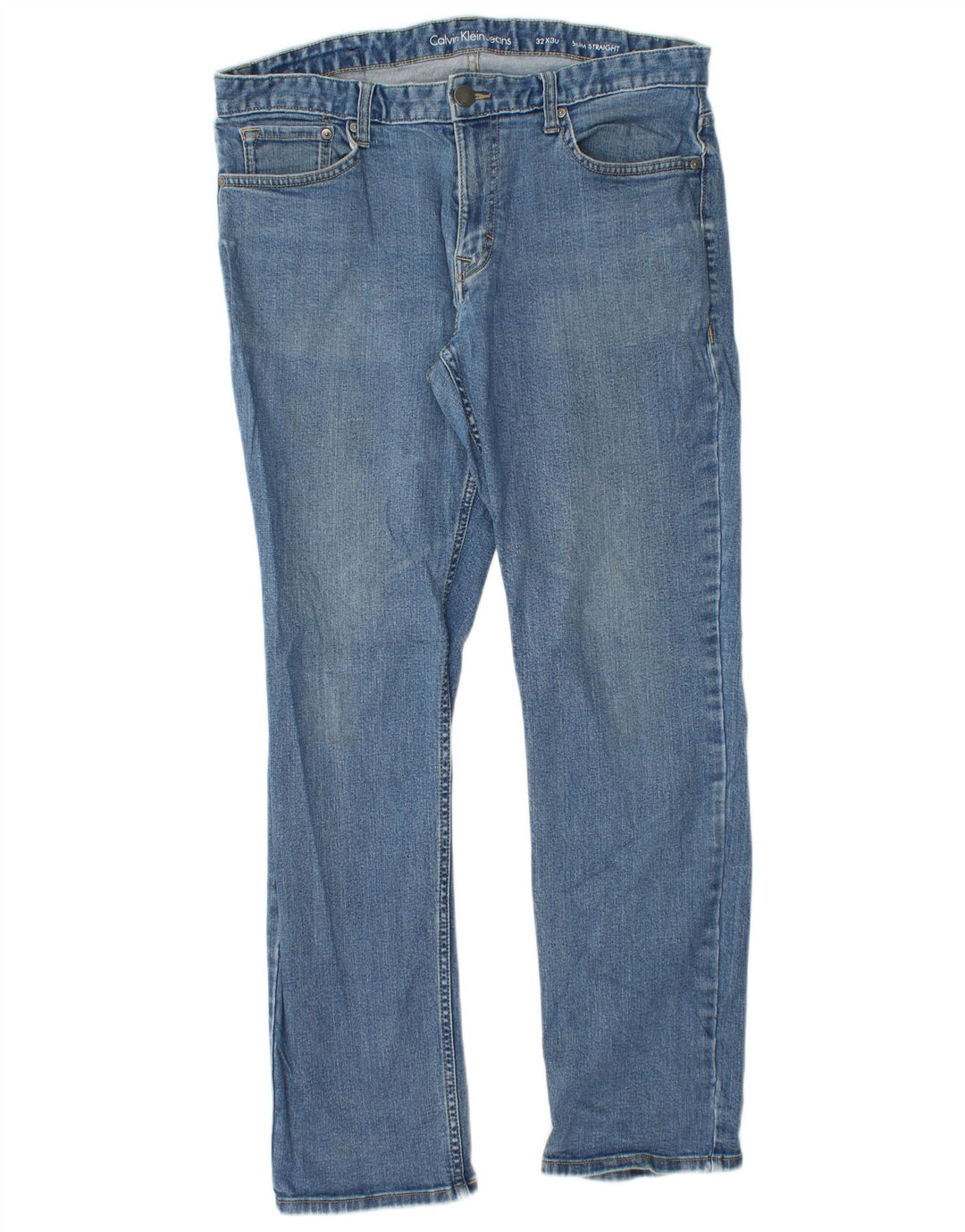 CALVIN KLEIN Herre Slim Straight Jeans W32 L30 Blå Bomuld