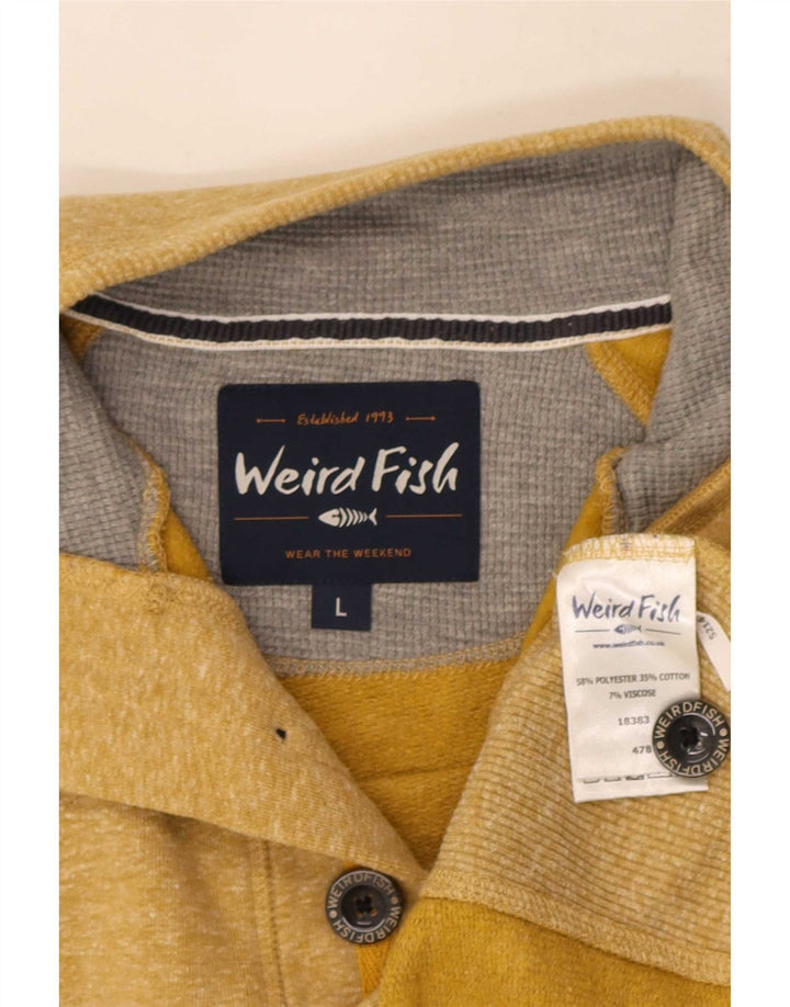 Weird Fish Herre Button Neck Sweatshirt Jumper Large Gul Flecked