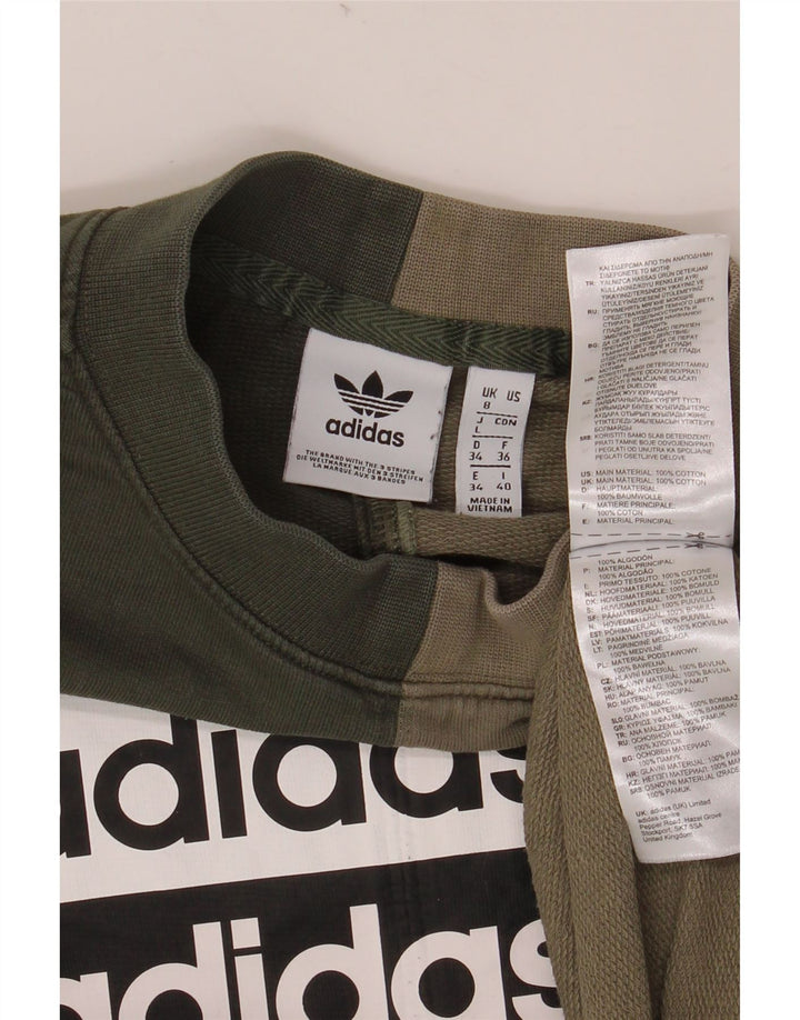 ADIDAS Dame Oversized Sweatshirt Jumper UK 8 Small Khaki Colourblock