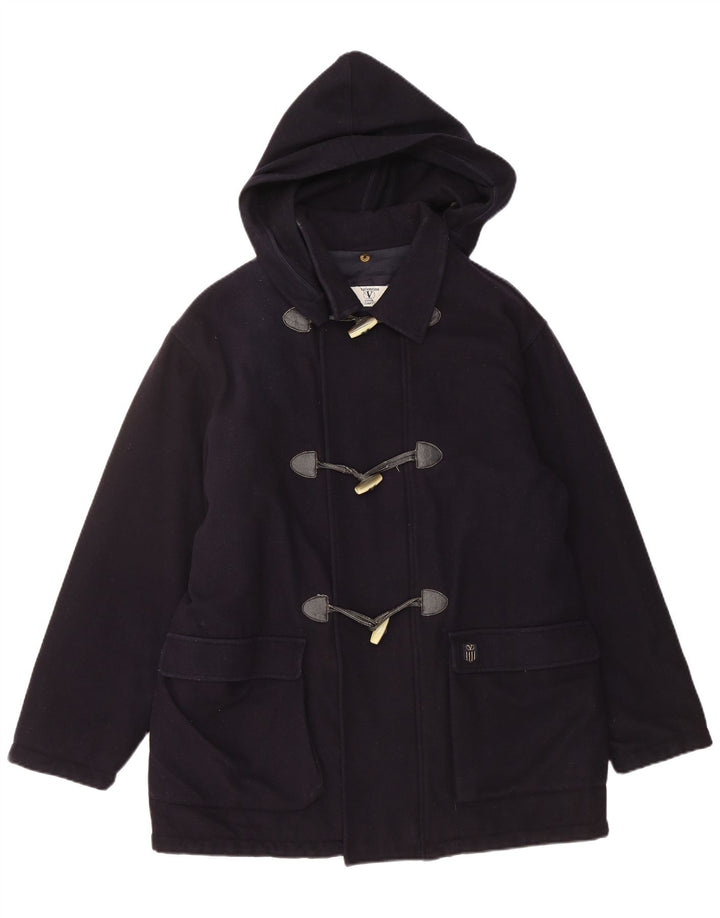 VALENTINO Boys Hooded Duffle Coat 13-14 Years Navy Blue Wool