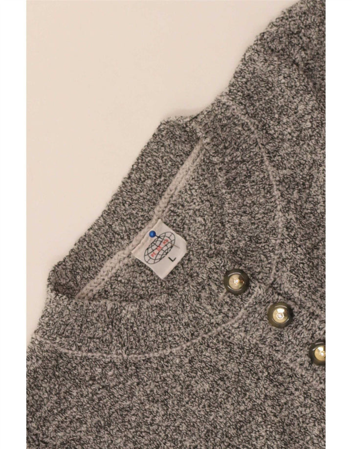 Vintage Womens Button Neck Jumper Sweater UK 16 Large Grå Akryl