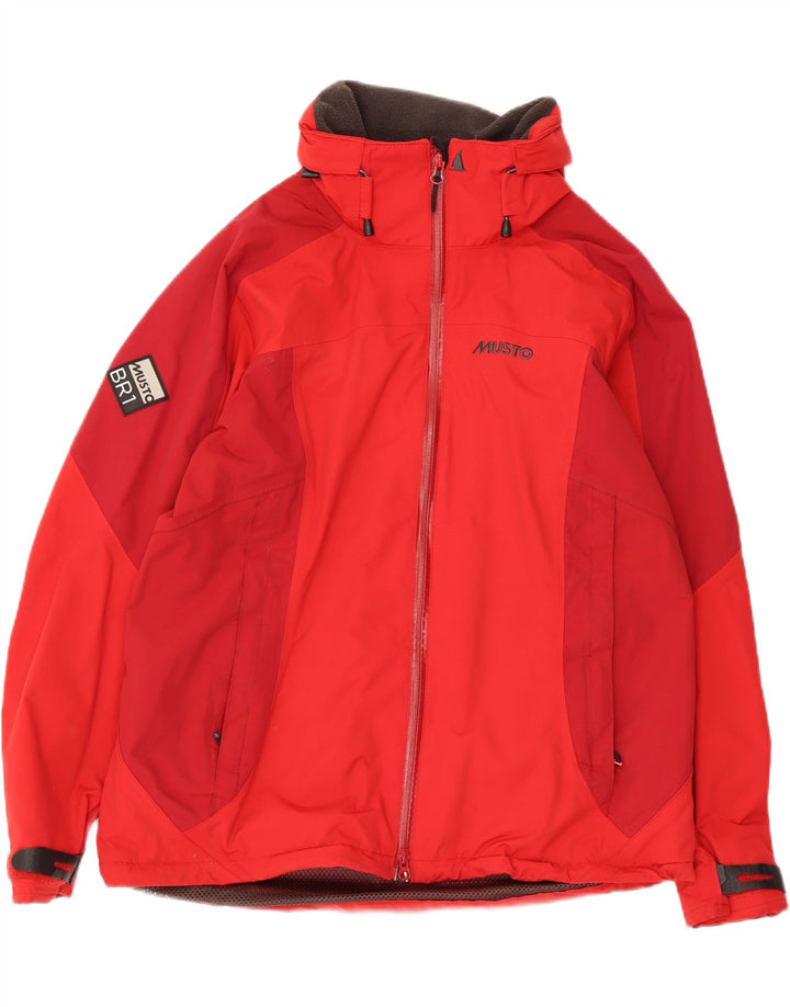 Musto Kvinders Grafiske Hættetrøje Regnjakke UK 14 Large Rød Colourblock