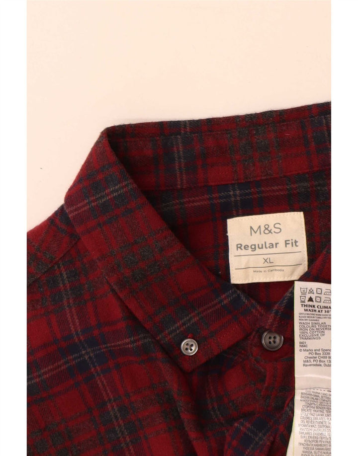 Marks & Spencer Herre Regular Fit Flanellskjorte XL Rød ternet bomuld
