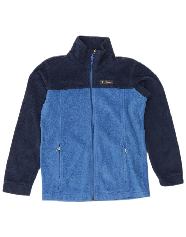 COLUMBIA Girls Fleece Jacket 10-11 Years Medium Blue Colourblock Polyester