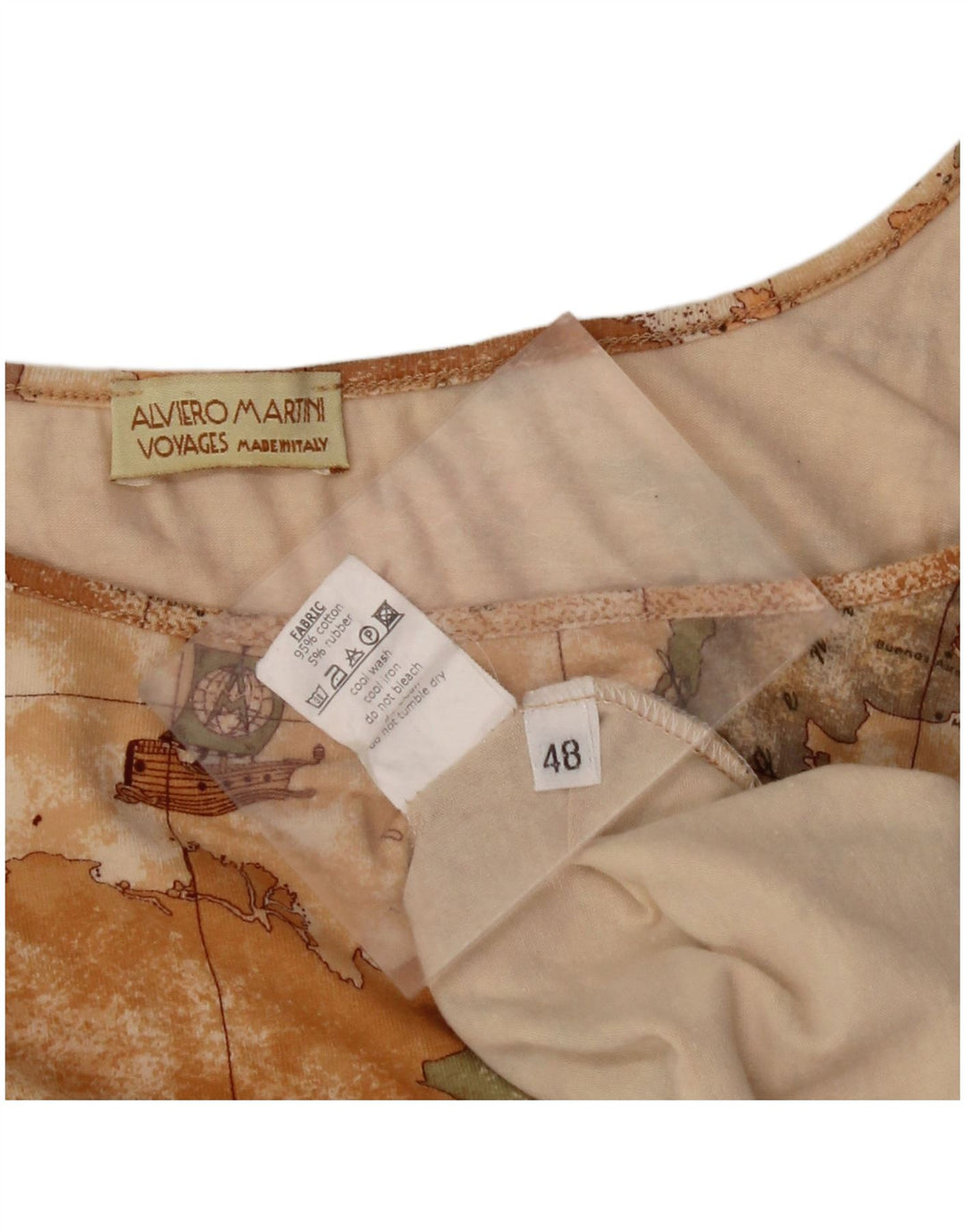 ALVIERO MARTINI Womens Voyages Crop Vest Top IT 48 XL Beige Geometrisk