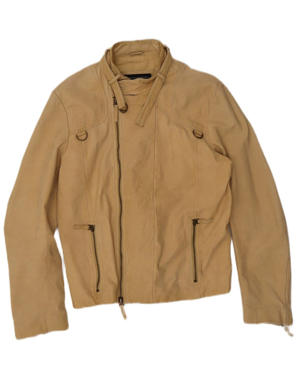 Massimo Rebecchi Herre Læder Biker Jacket IT 54 2XL Beige Læder