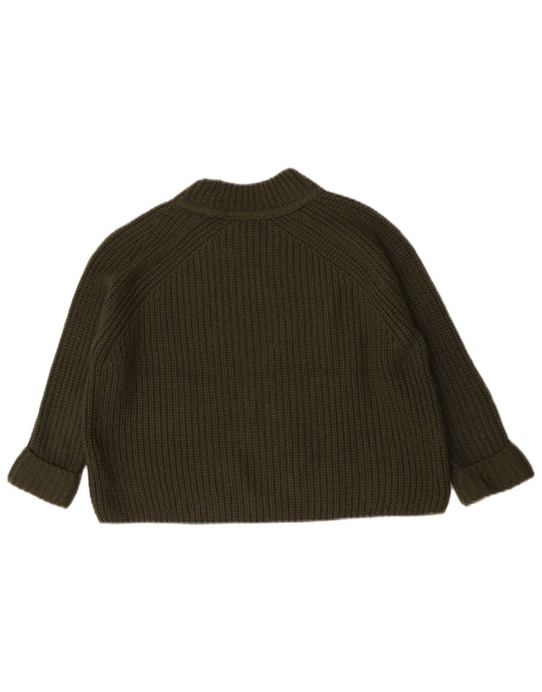 Topshop Womens Crop Oversized Turtle Neck Jumper Sweater UK 6 XS Khaki