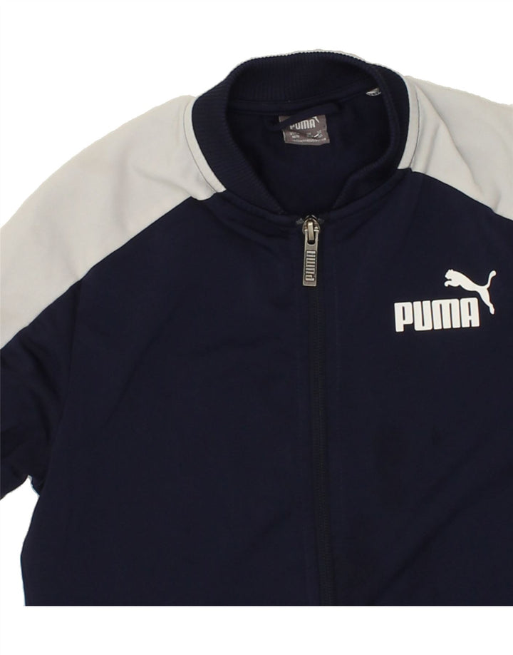 PUMA Boys Tracksuit Top Jacket 11-12 Years Navy Blue Colourblock Polyester Vintage Puma and Second-Hand Puma from Messina Hembry 