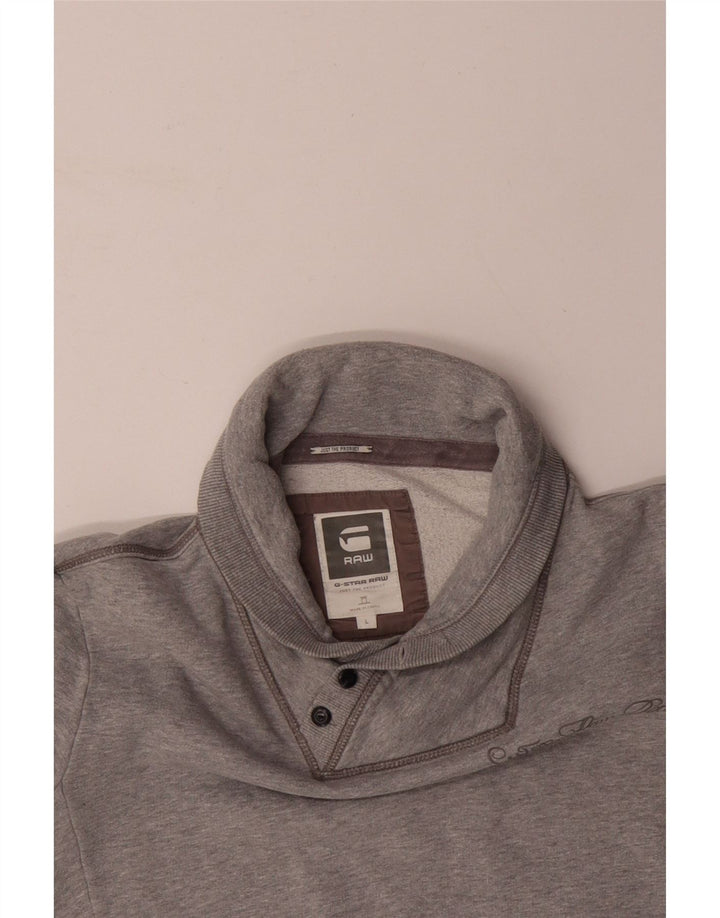 G-STAR Herre Button Neck Sweatshirt Jumper Stor Grå Bomuld
