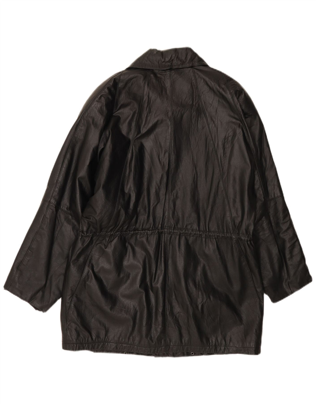 Vintage Dame Loose Fit Læderfrakke EU 40 Medium Sort Læder