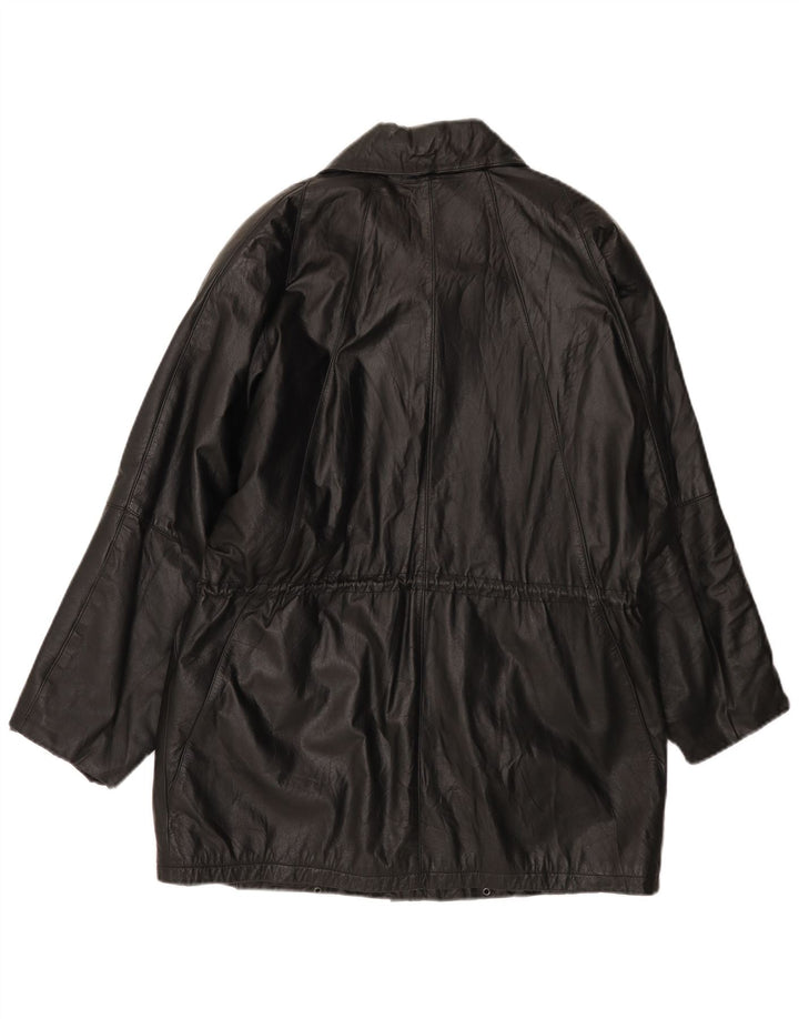 Vintage Dame Loose Fit Læderfrakke EU 40 Medium Sort Læder