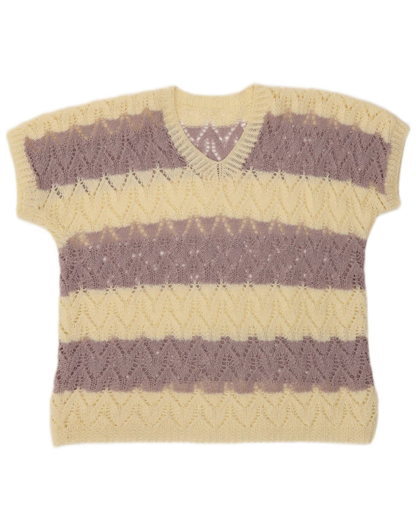 VINTAGE Womens Crop Kortærmet V-hals sweater UK 16 Large Purple