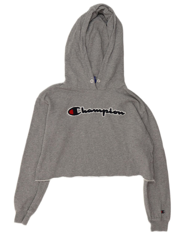 Champion Womens Oversized Crop Hoodie Jumper UK 10 Small Grey Flecked
