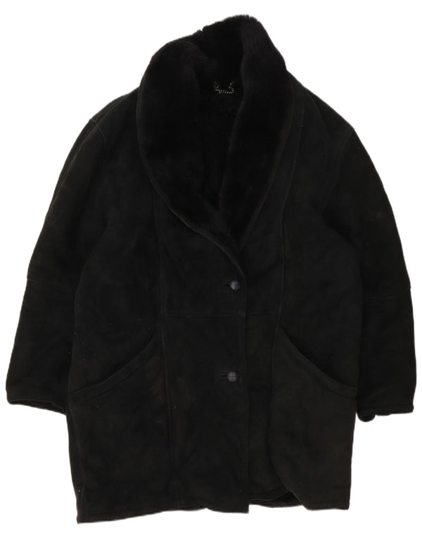 Vintage Dame Oversized Shearling Coat IT 46 Large Black Shearling