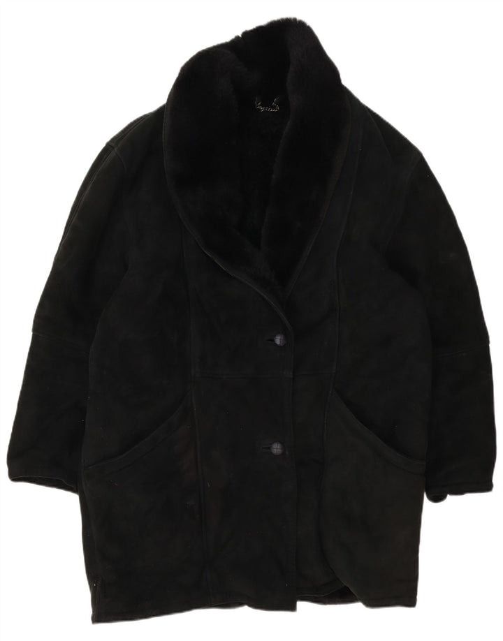 Vintage Dame Oversized Shearling Coat IT 46 Large Black Shearling