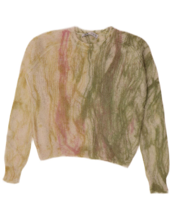 Zara Womens Crop Crew Neck Jumper Sweater UK 10 Small Multicolor Tie Dye