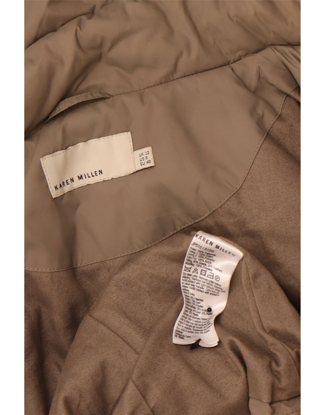 KAREN MILLEN Polstret hættejakke til kvinder UK 12 Medium Beige Polyamid