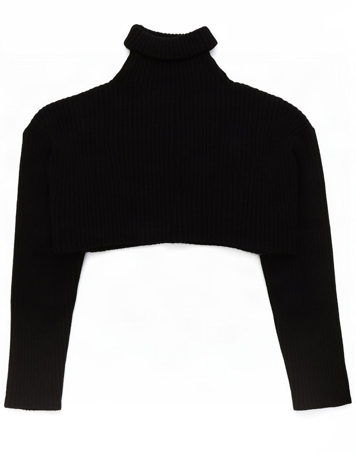 Zara Womens Oversized Crop Roll Neck Jumper Sweater UK 10 Small Black