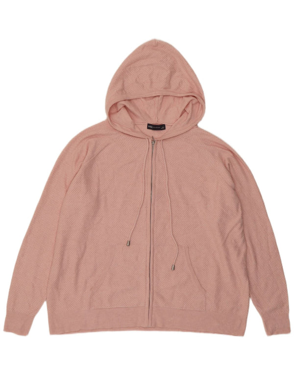 Marks & Spencer Womens Loose Fit Knit Zip Hoodie Sweater UK 16 Large Pink