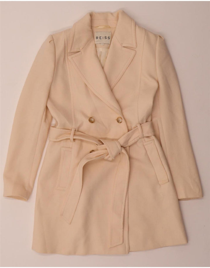 REISS Womens Double Breasted Coat UK 10 Small Off White Polyester