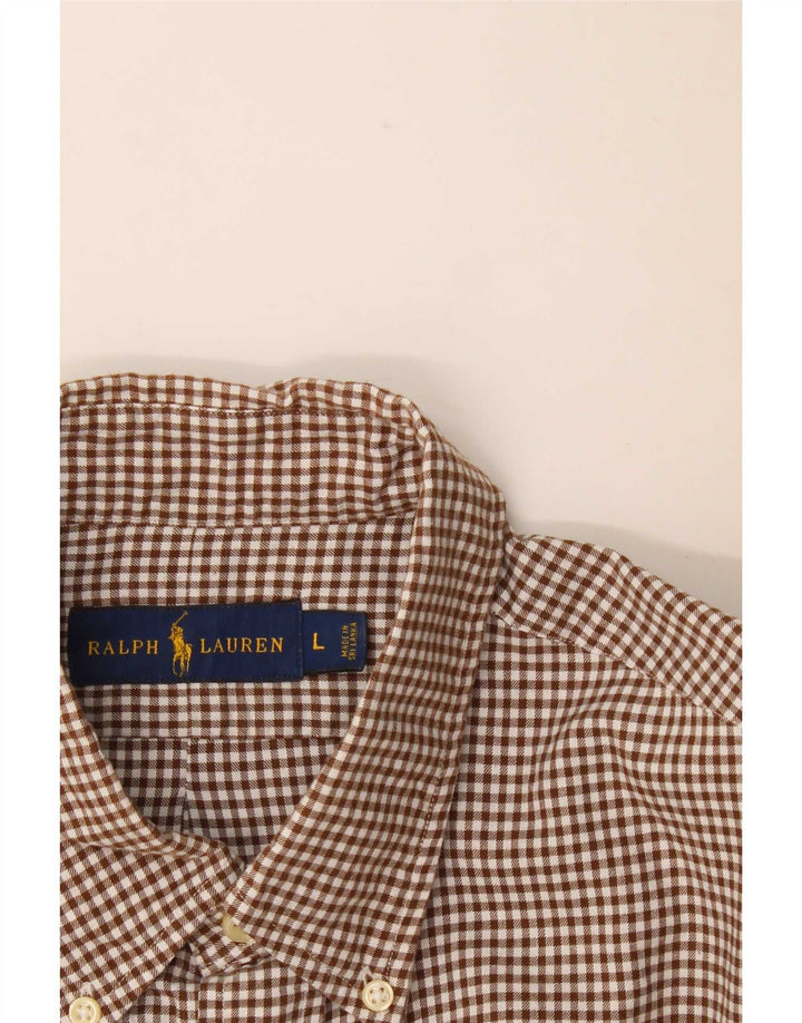 Ralph Lauren Herre flannelskjorte Stor brun Gingham Bomuld