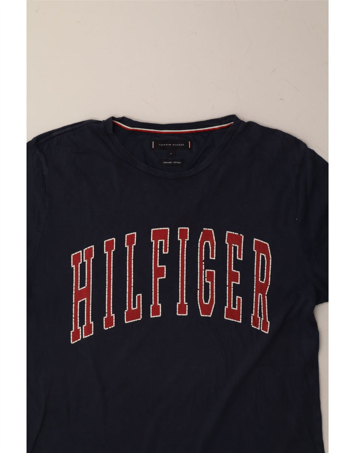 TOMMY HILFIGER Mens Graphic T-Shirt Top Medium Navy Blue Cotton Vintage Tommy Hilfiger and Second-Hand Tommy Hilfiger from Messina Hembry 
