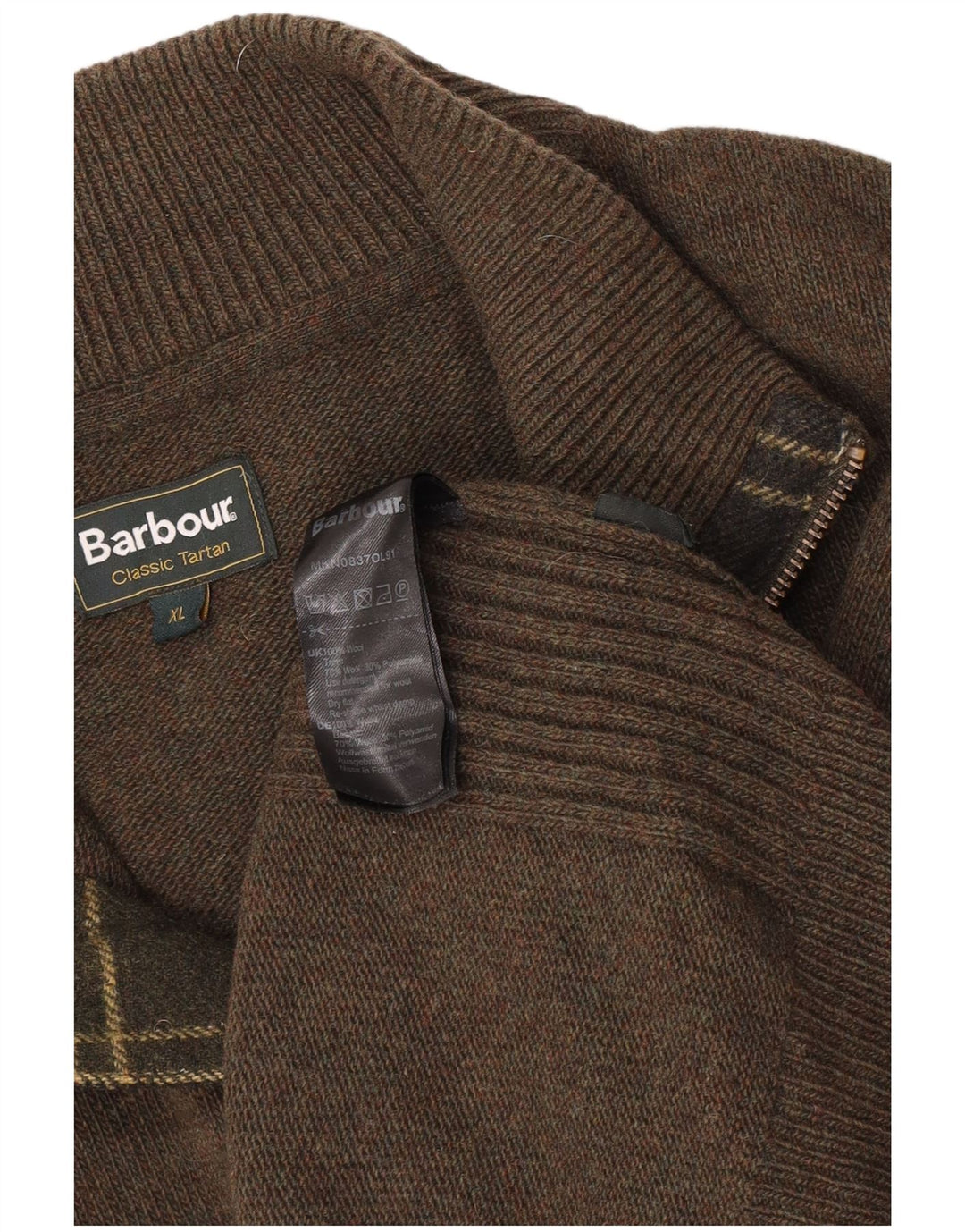 Barbour Herre Zip Neck Jumper Sweater XL Khaki Wool