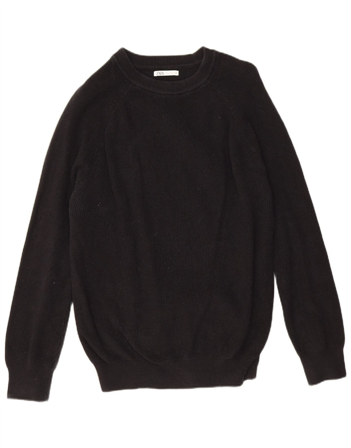 Zara Herre Boat Neck Jumper Sweater Stor Sort Bomuld