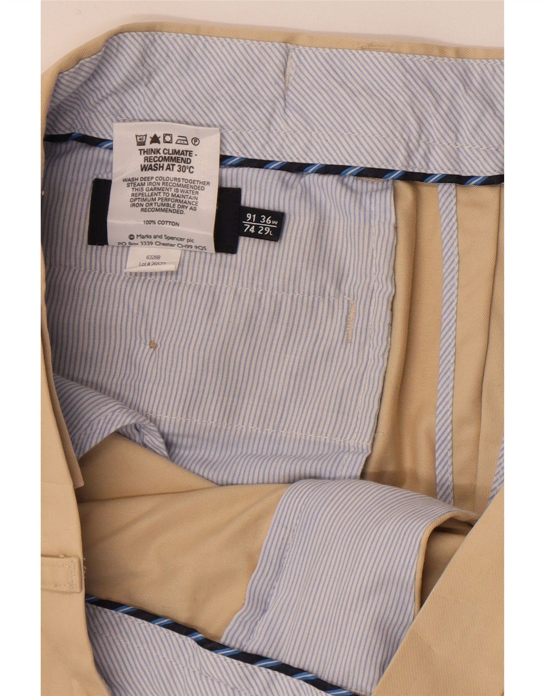 Marks & Spencer Straight Suit Bukser til mænd W36 L29 Beige Bomuld