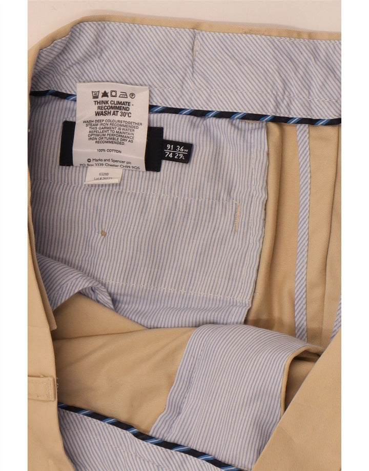Marks & Spencer Straight Suit Bukser til mænd W36 L29 Beige Bomuld