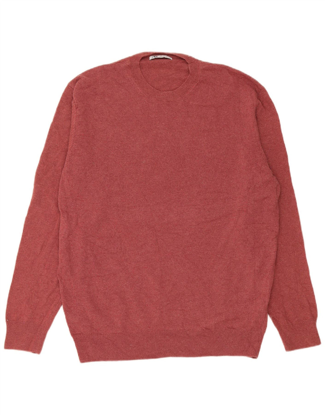 Zara Herre Crew Neck Jumper Sweater Large Bourgogne Polyamid