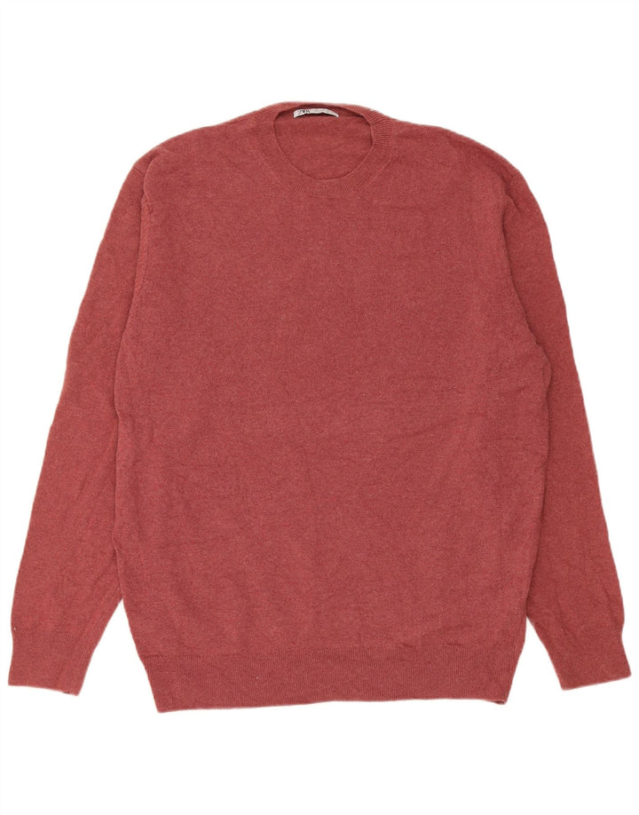 Zara Herre Crew Neck Jumper Sweater Large Bourgogne Polyamid