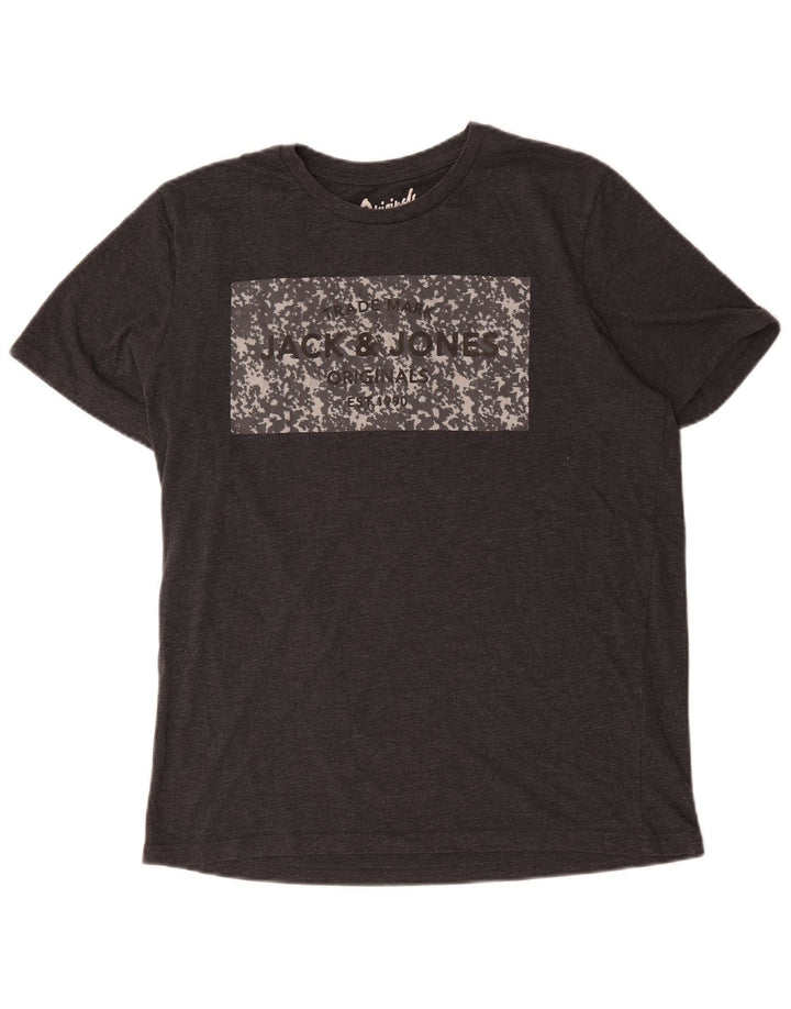 Jack & Jones Herre grafisk T-shirt Top XL Grå Bomuld