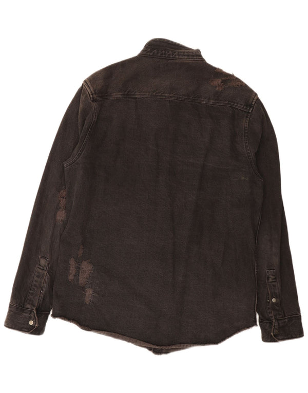 Zara Herre Distressed Relaxed Fit denimskjorte XL sort bomuld