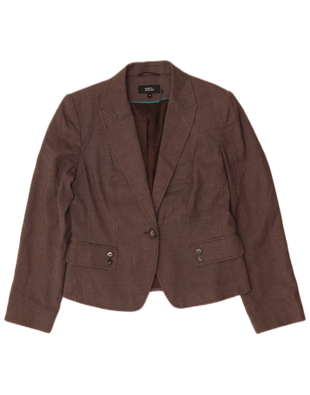 Marks & Spencer Dame 1-knaps blazerjakke UK 12 Medium Brun Plettet