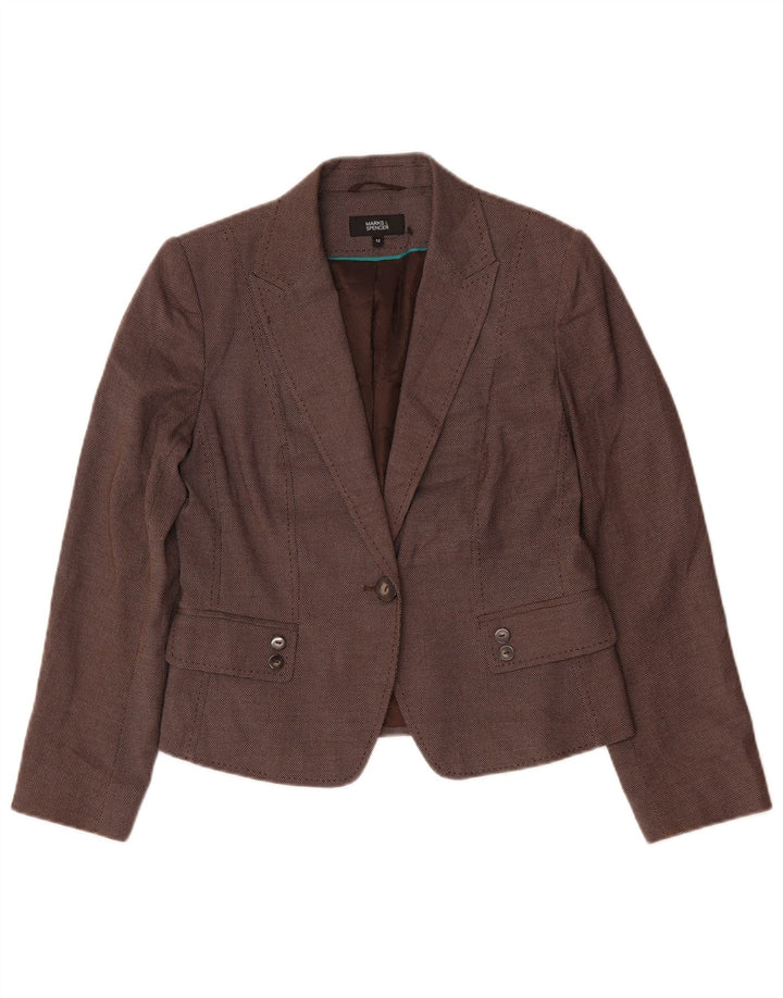Marks & Spencer Dame 1-knaps blazerjakke UK 12 Medium Brun Plettet